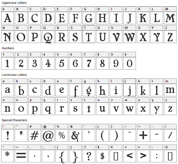 Cheboygan Font Character Map