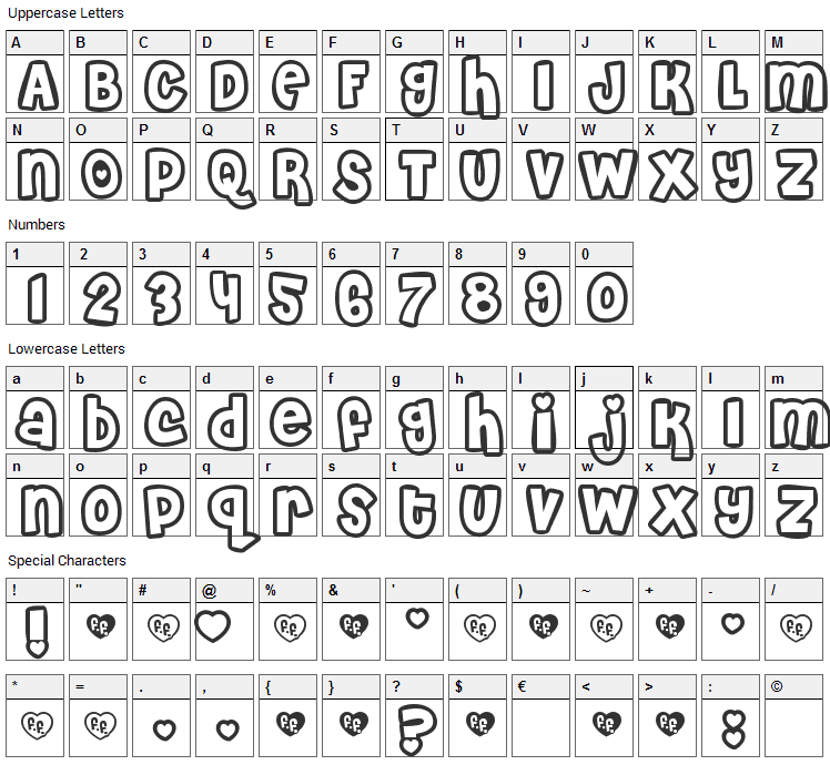 Cheri Font Character Map