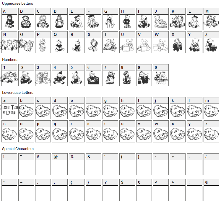 Cherished Teddies Font Character Map
