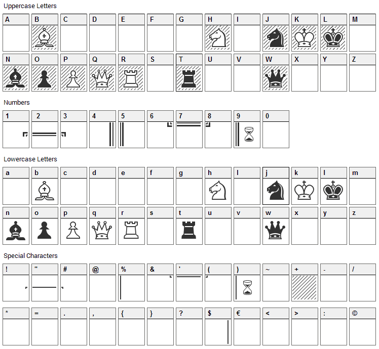 Chess Alpha Font Character Map