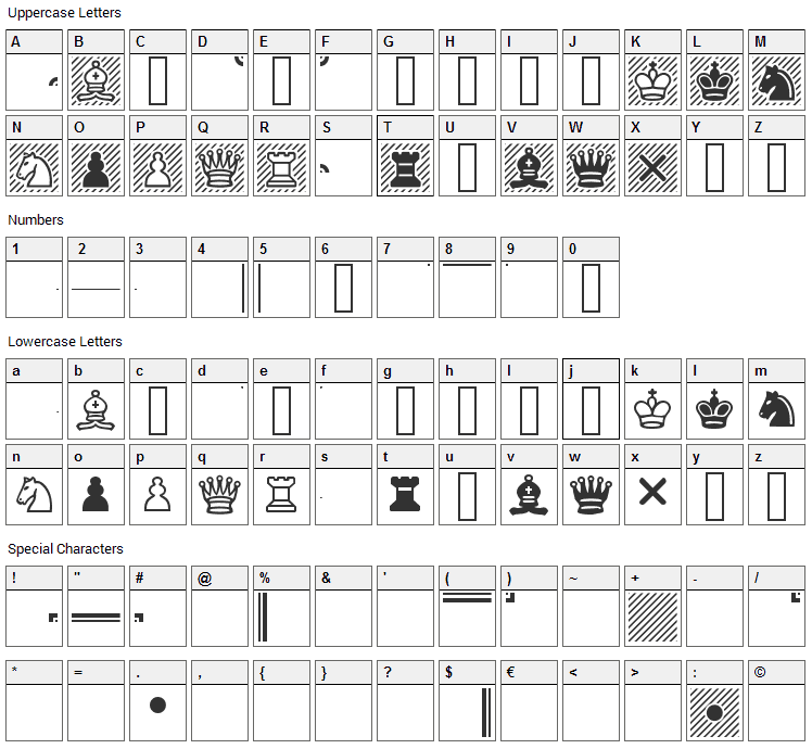 Chess Cases Font Character Map