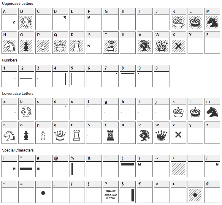 Chess Condal Font Character Map