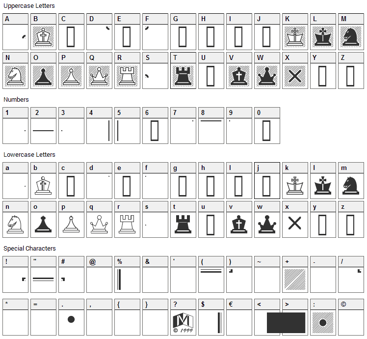 Chess Lucena Font Character Map