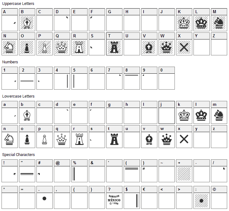 Chess Magnetic Font Character Map