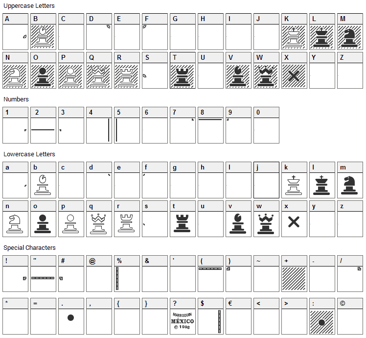 Chess Marroquin Font Character Map