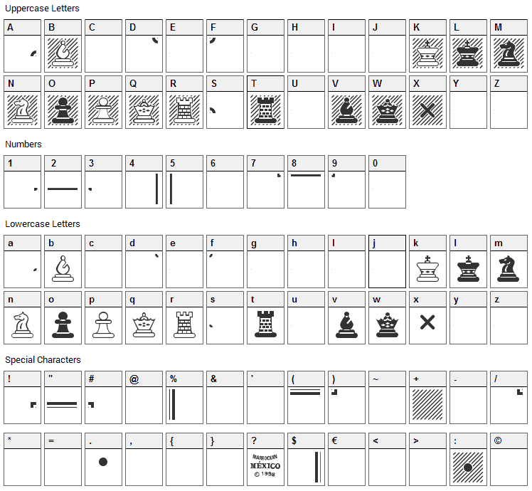 Chess Maya Font Character Map