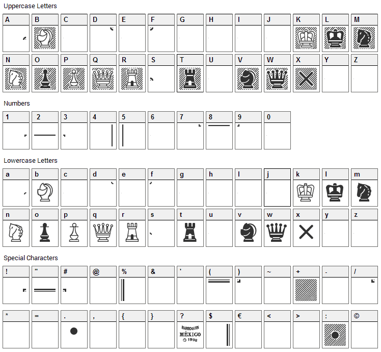 Chess Mediaeval Font Character Map