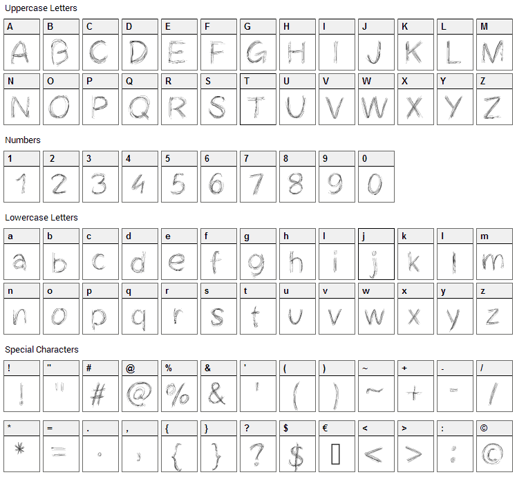 Cheveuxdange Font Character Map