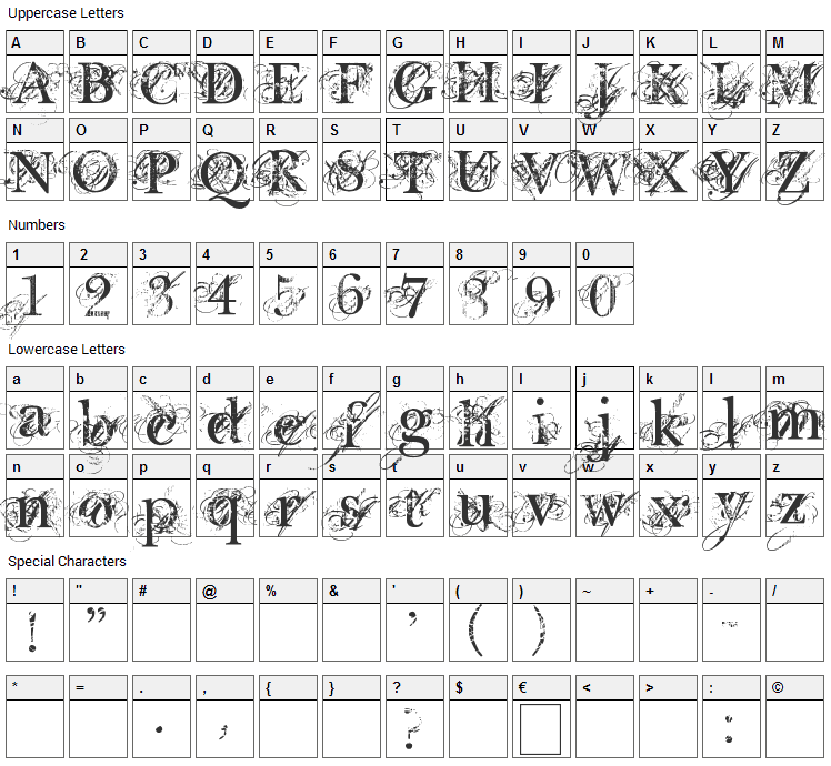 Chic Decay Font Character Map