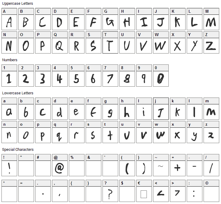 Chicken Scratch V1 Font Character Map