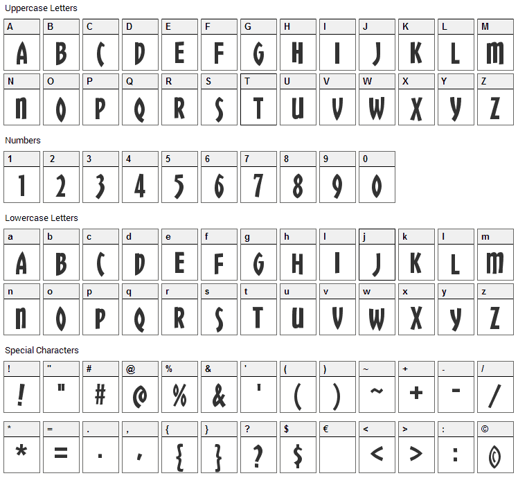 Chickweed Titling Font Character Map