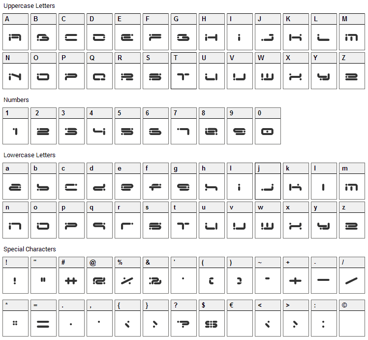 Chicory Font Character Map