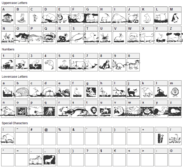 Children Animals Friends Font Character Map