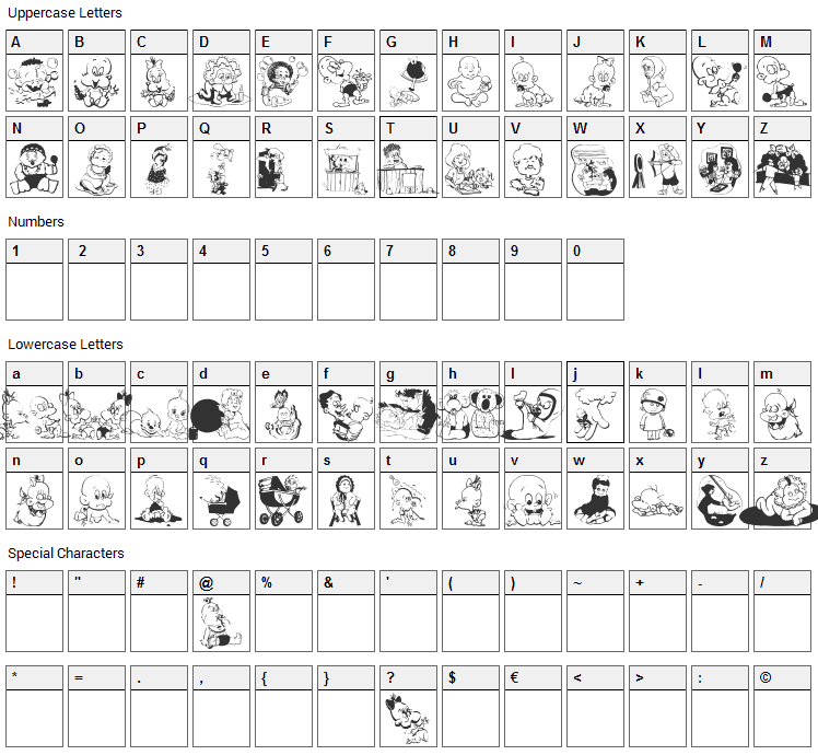 Children Bats Font Character Map