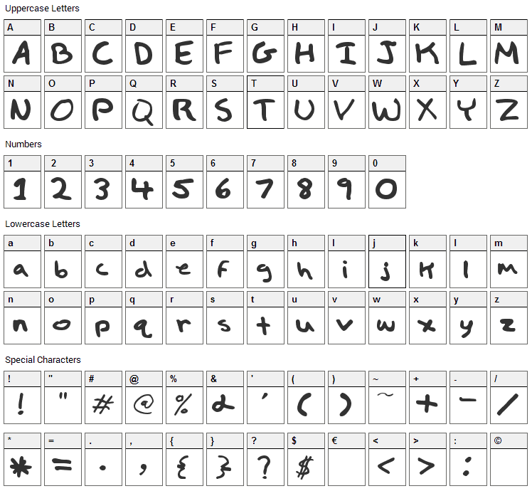 Childs Play Font Character Map