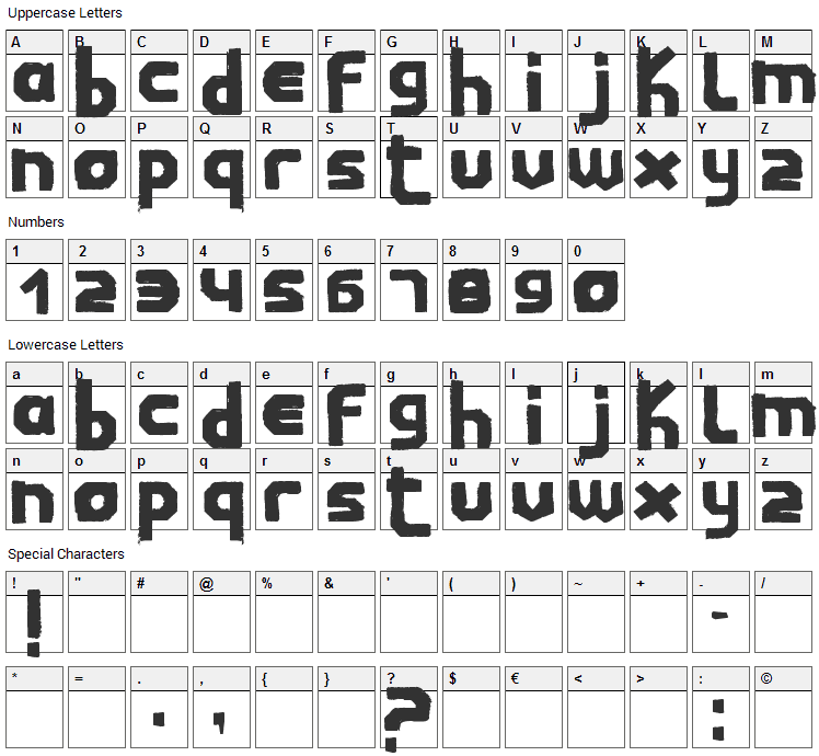 Childwood Font Character Map