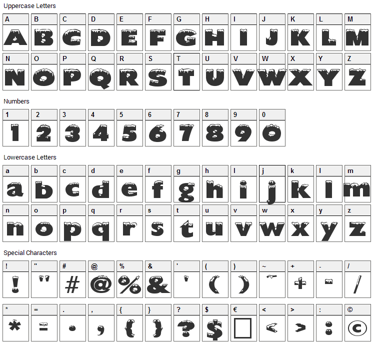 Chilled Font Character Map