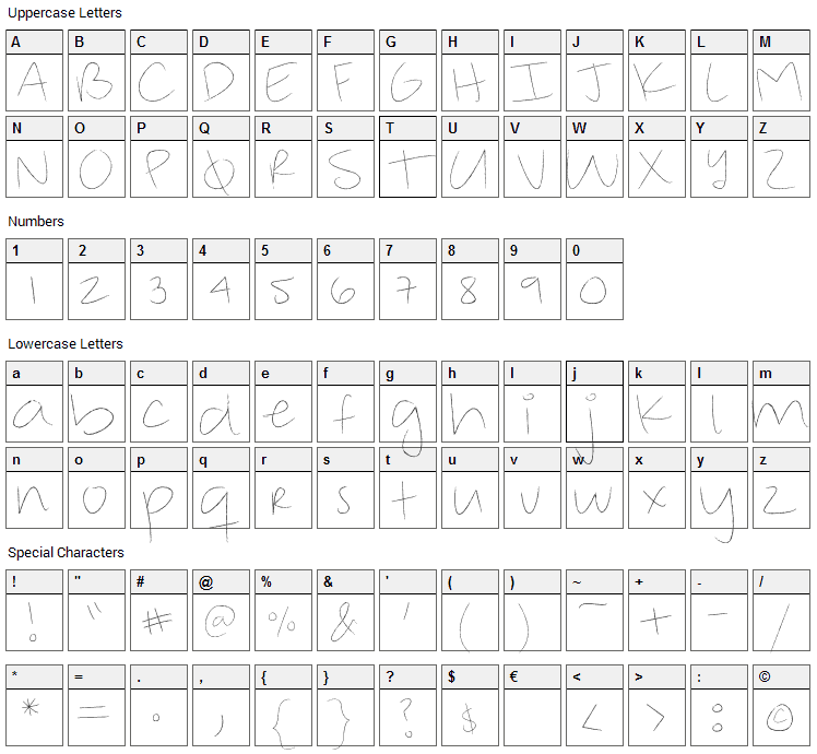 Chilly Font Character Map