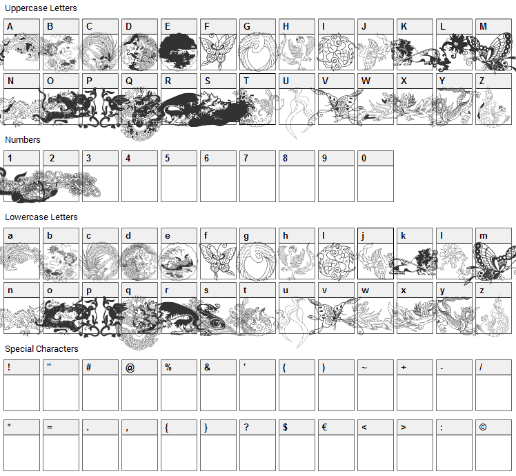 Chinatoo Font Character Map