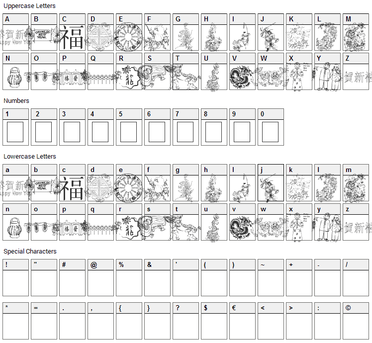 Chinese New Year By Tom Font Character Map