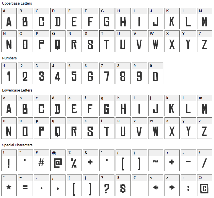 Chinese Rocks Font Character Map