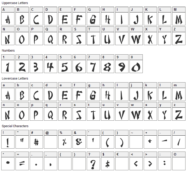 Chinese Takeaway Font Character Map