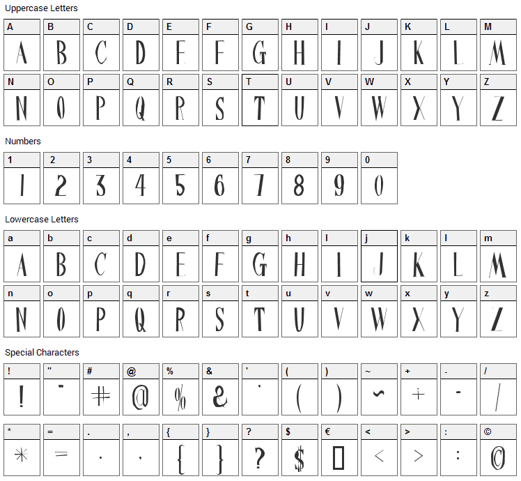 Chinese Watch Shop Font Character Map