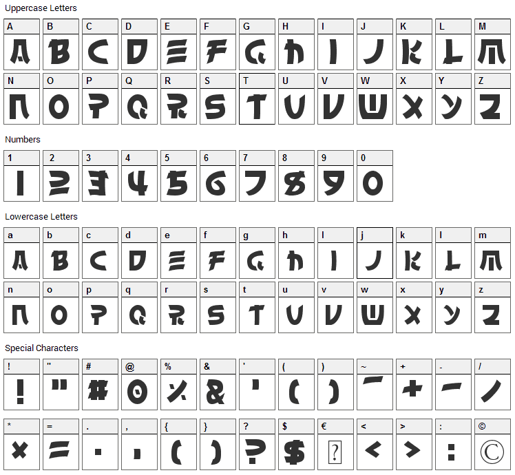 Chinyen Font Character Map