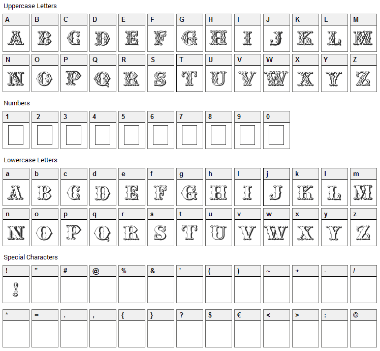 Chipperfield and Bailey Font Character Map