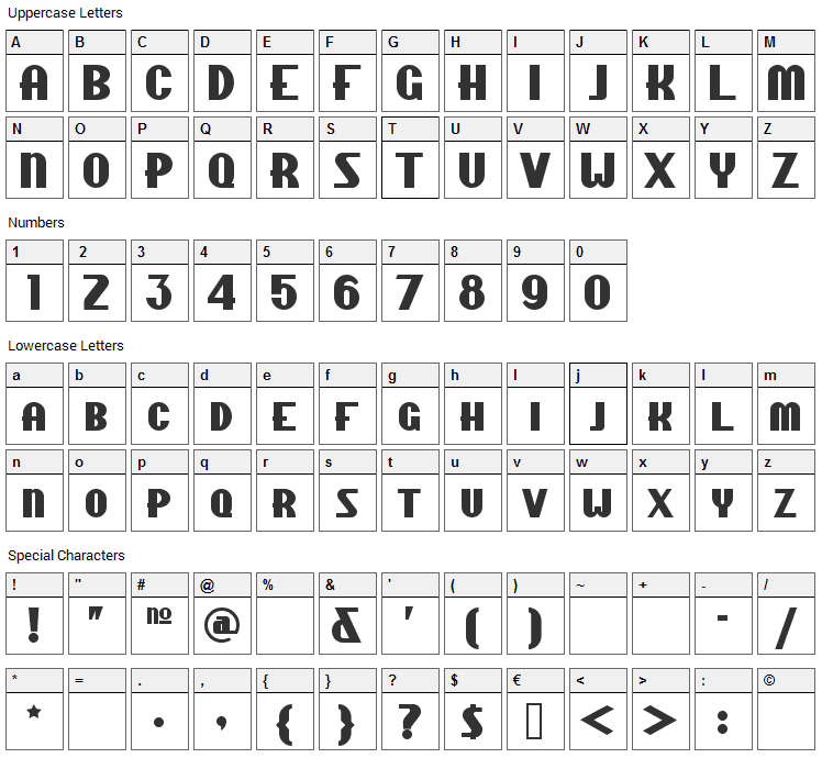 Chippewa Falls Font Character Map