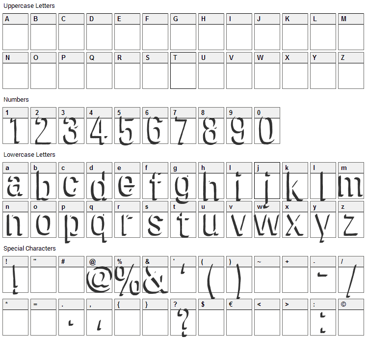 Chira Shadow Font Character Map