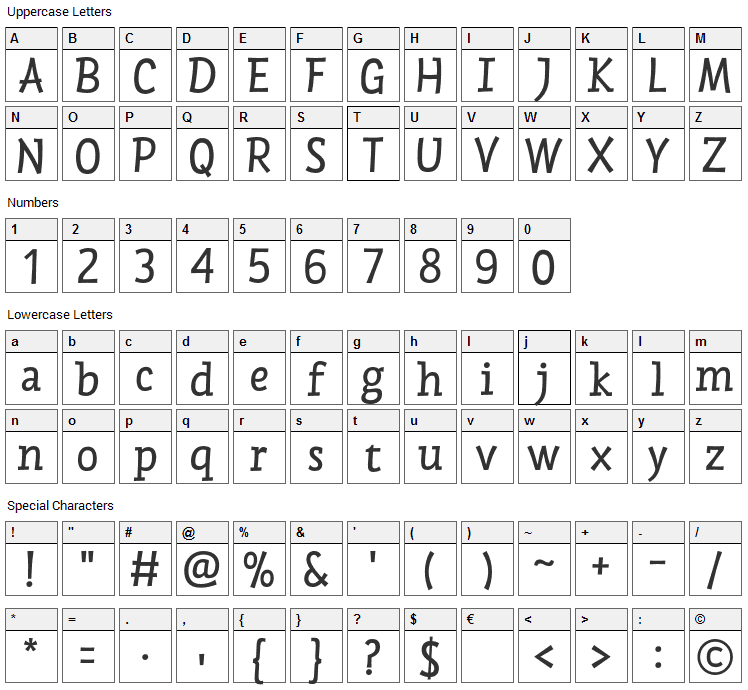 Chispa Font Character Map