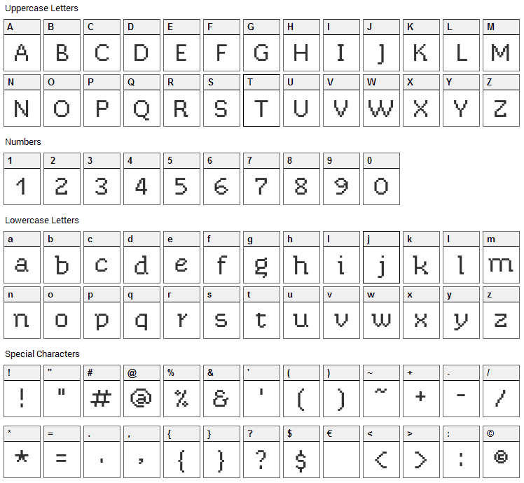 Chixat 8 Font Character Map