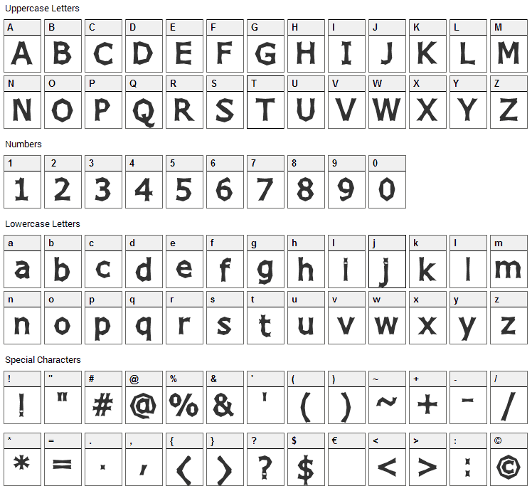 Chizz Font Character Map