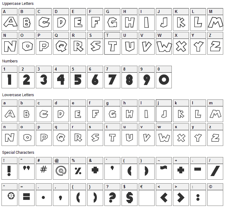 Chlorinap Font Character Map