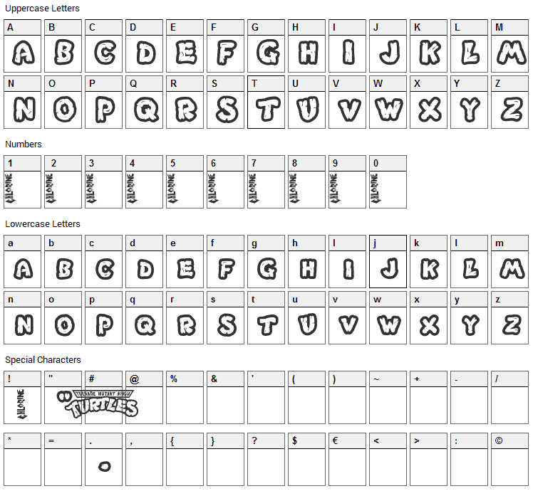 Chlorinar Font Character Map