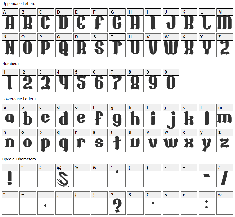 Chocolate Font Character Map