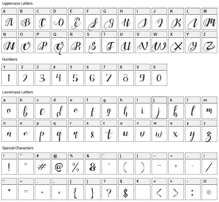 Chocolate Heart Font Character Map