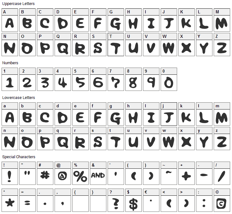 Chocolate Syrup Font Character Map