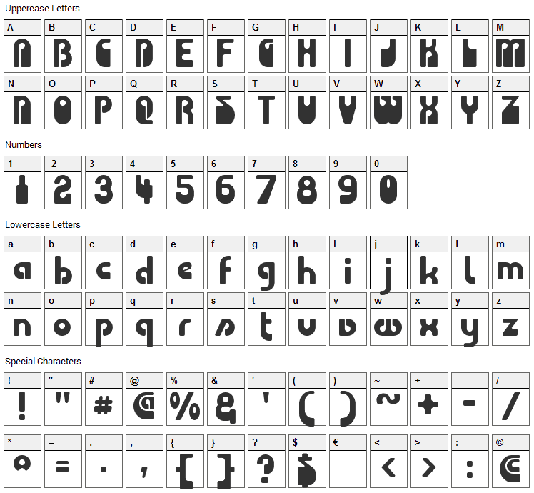 Choda Font Character Map