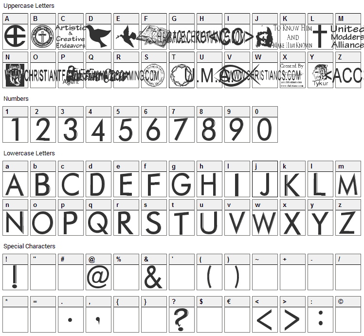 Christian Crew Font Character Map