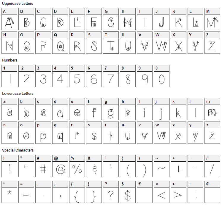 Christmas Eve Font Character Map