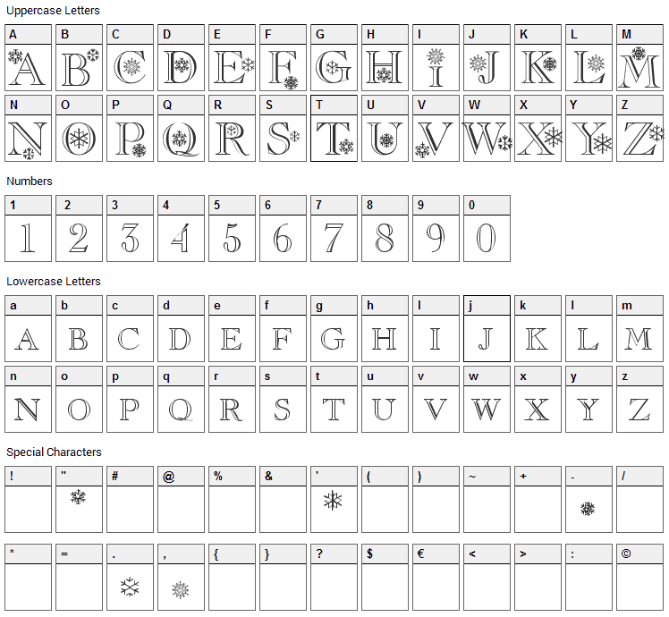 Christmas/Flakes Font Character Map