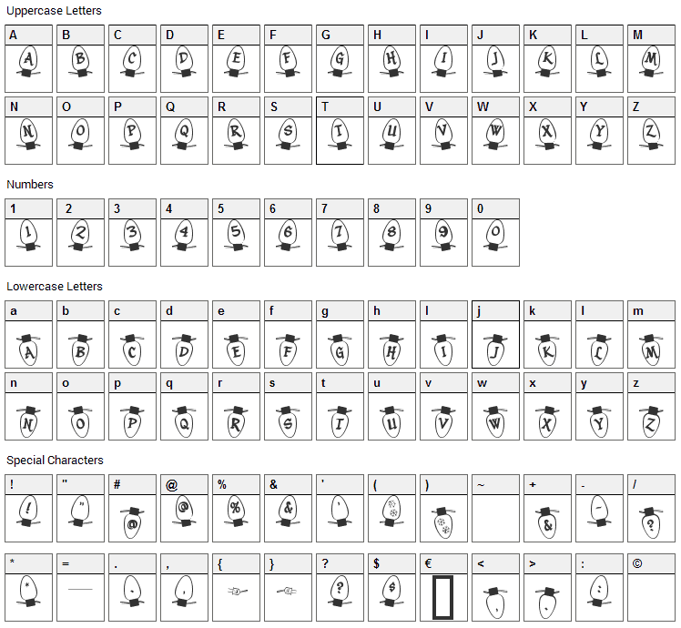 Christmas Lights Font Character Map