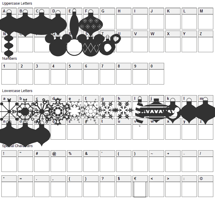 Christmas Mouse Font Character Map