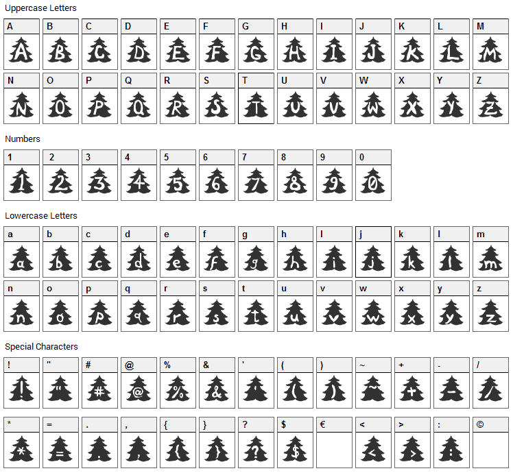 Christmas Tree Font Character Map