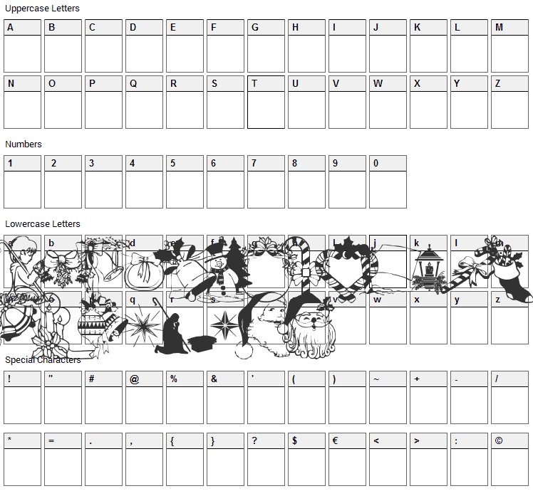 Christmas3 Font Character Map