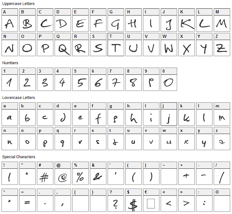 Christopher Hand Font Character Map