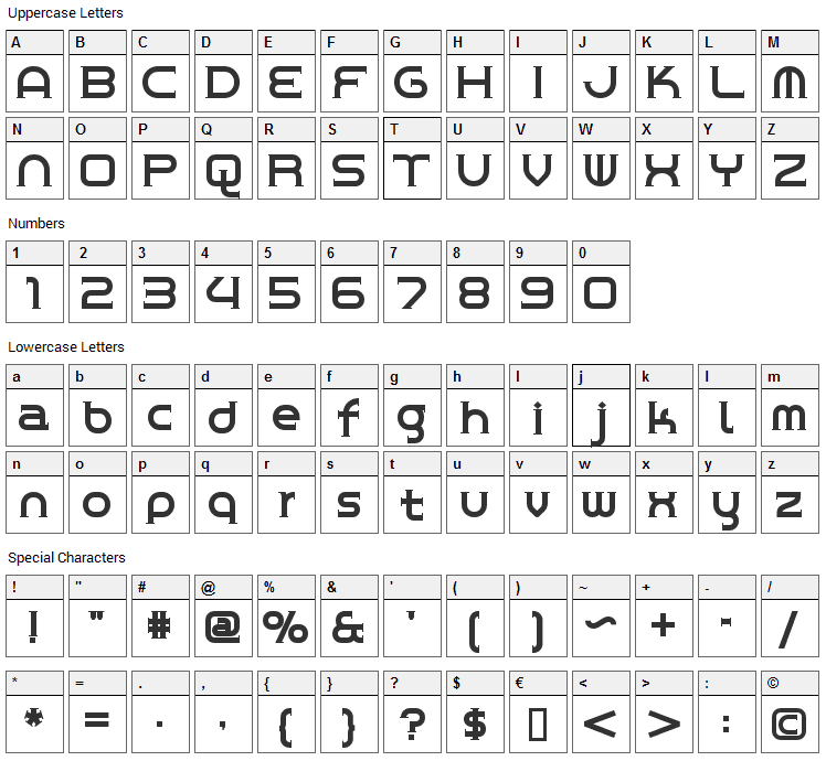 Chrome Yellow Font Character Map