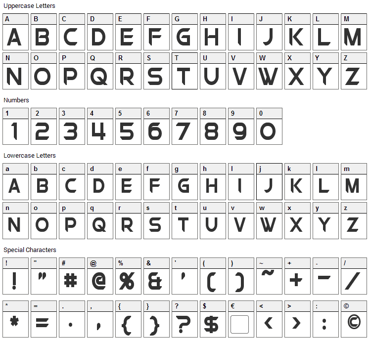 Chromia Font Character Map